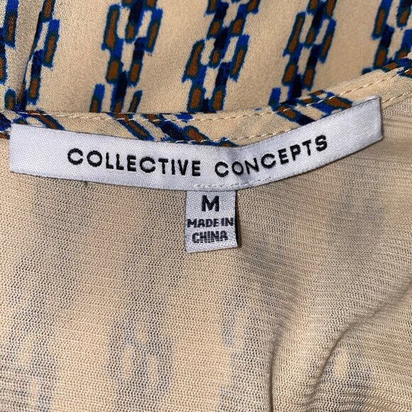 Collective Concepts Romper Womens Medium Beige Blue V-Neck Short Sleeve Pleated - Picture 5 of 8